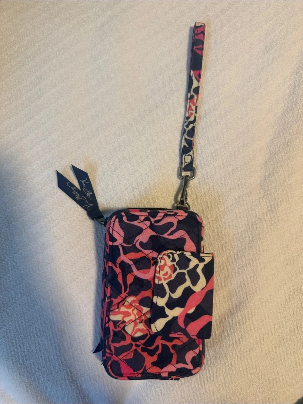 Vera Bradley Quilted Wristlet Phone Case in Navy, Pink & Cream